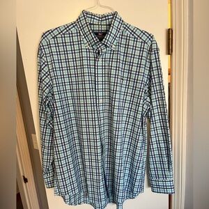 Men's Blue and Green Plaid Shirt